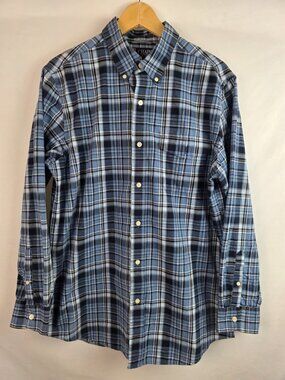 Chaps Men's Shirt Size Medium Blue Plaid Pocket Long Sleeve Button Down Top